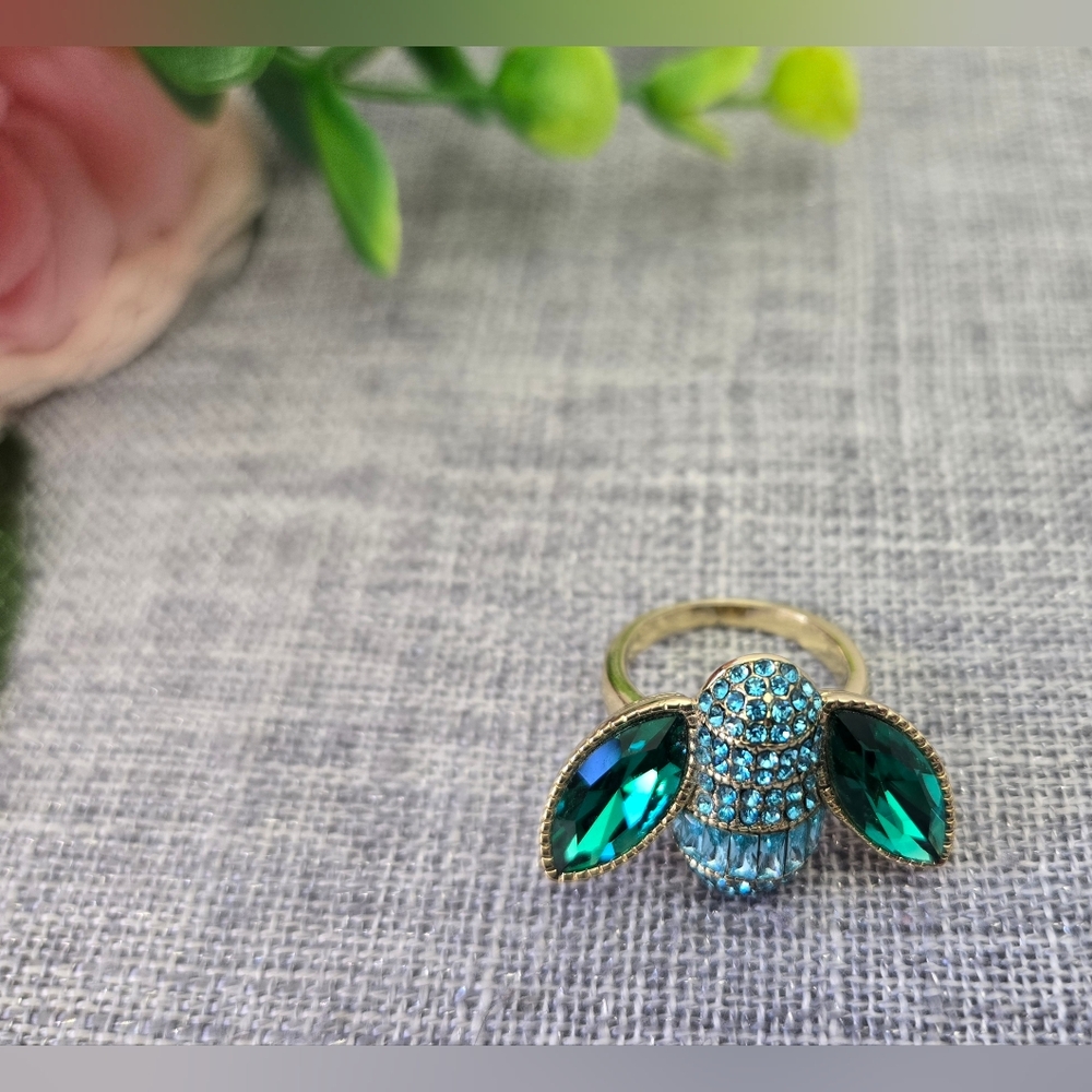 Vintage 1990s‎ HEIDI DAUS "Bee-Uteous" (Erinite/Aqua) Ring, Size 8